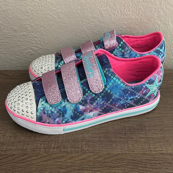 Girls’ Skechers Chit Chat Dazzle Days Blue/Multi Sparkle Sneakers, Size 4 - Picture 1 of 8